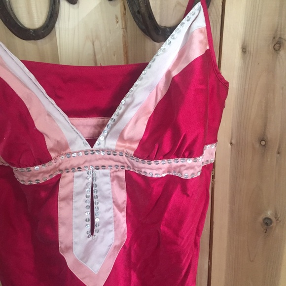 Red Pink sexy Silk blend embellished camisole tank - Picture 3 of 8